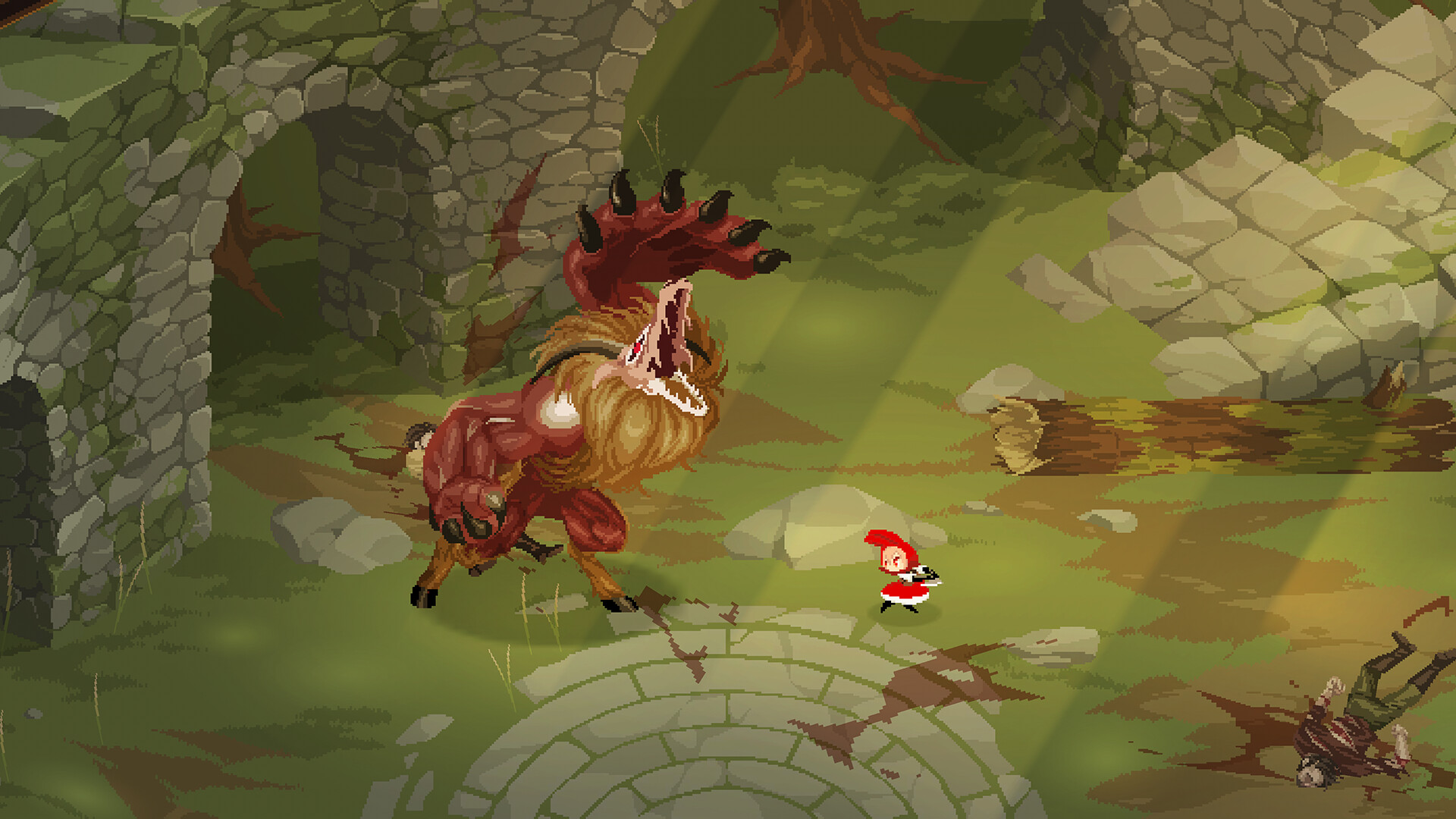 Rubinite boss battle with Focus mechanic in pixel-art arena